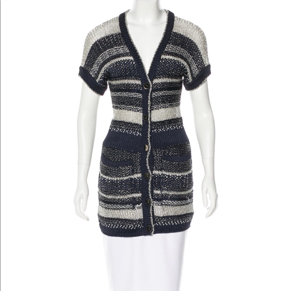 Oscar de la Renta Metallic Short Sleeve Cardigan - Picture 4 of 4
